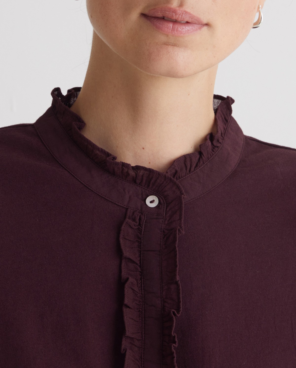 T-shirt 100% coton à volants aubergine - T-shirt 100% coton 1