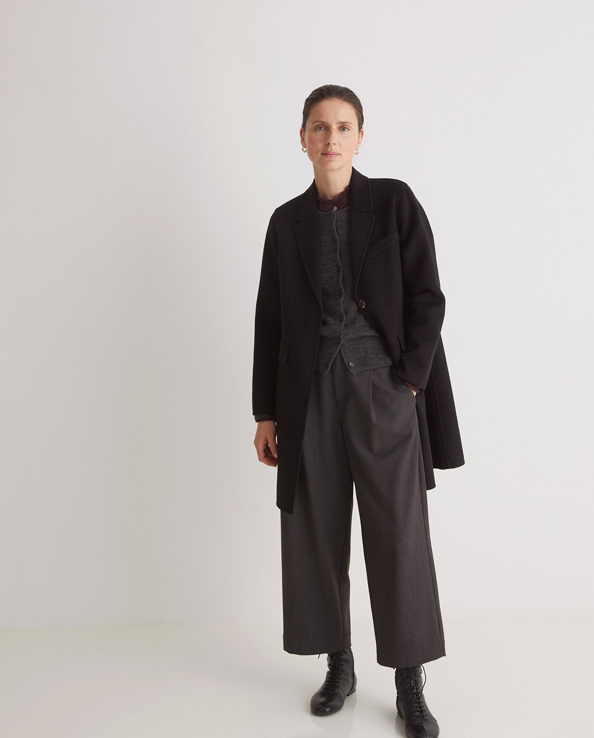 Abrigo midi mezcla lana negro - Abrigo midi regular fit 4