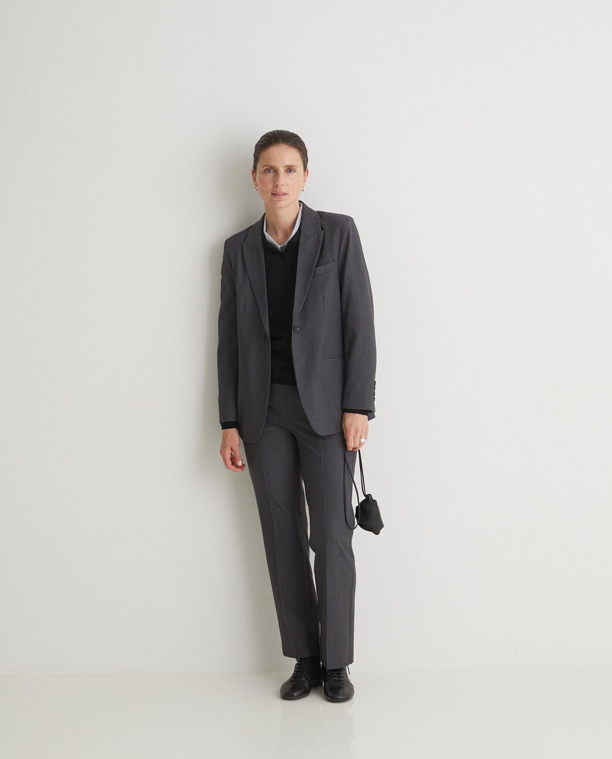 Pantalones traje pinzas gris - Pantalones regular fit