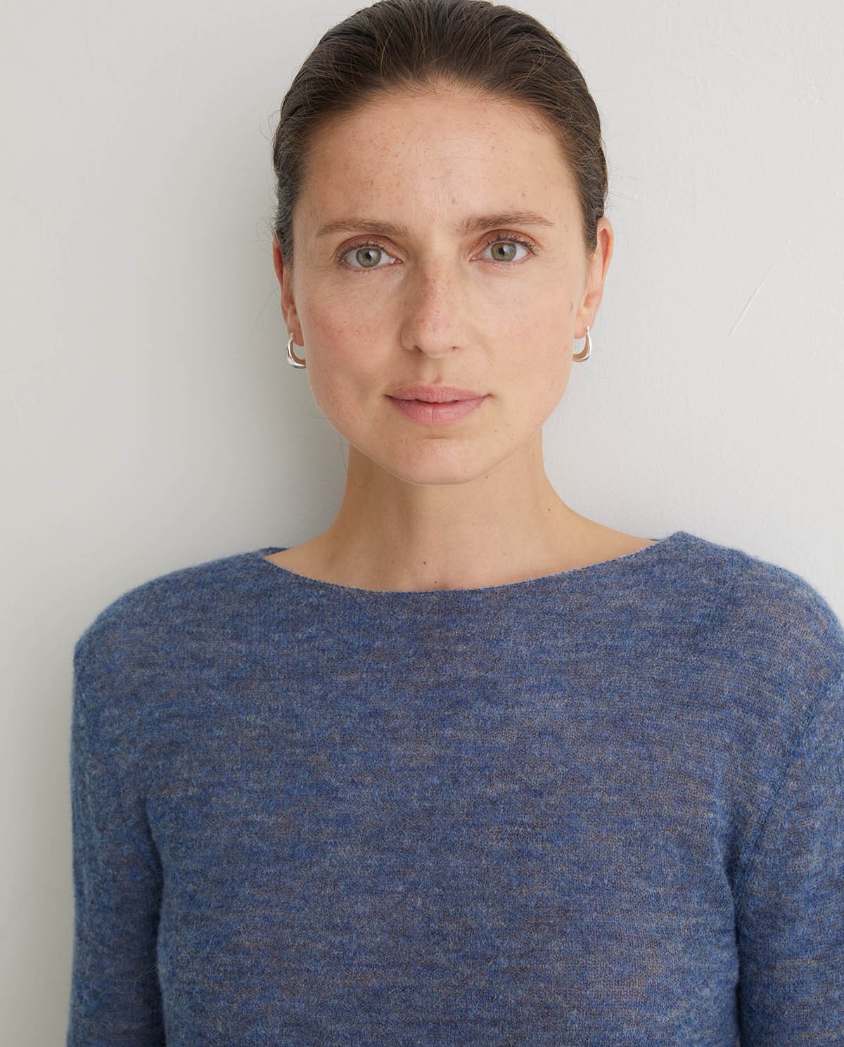 Blue merino-alpaca blend thin sweater