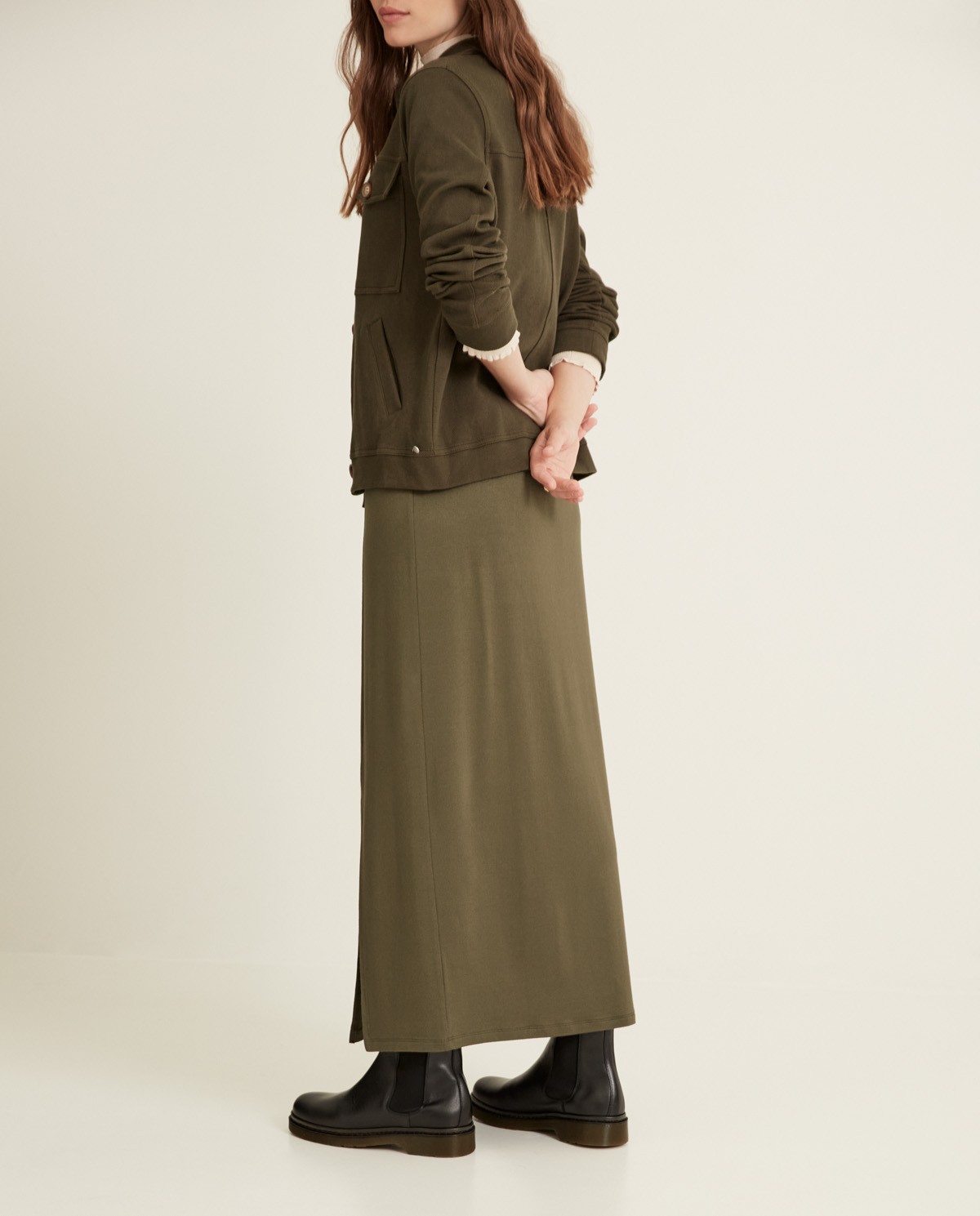 Jupe Longue Avec Fente Kaki