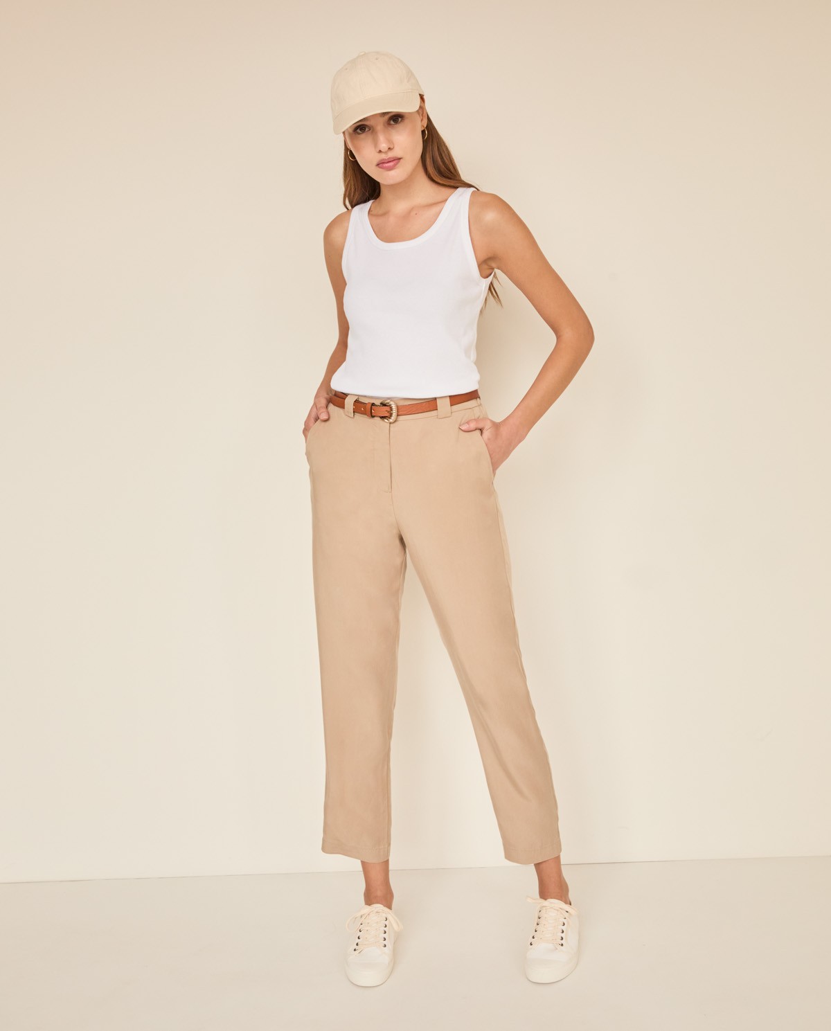 Pantalón fluido Tencel Beige