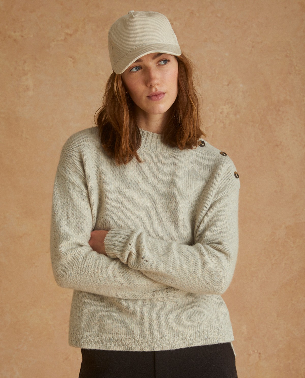 Perkinsneck sweater buttons Ecru
