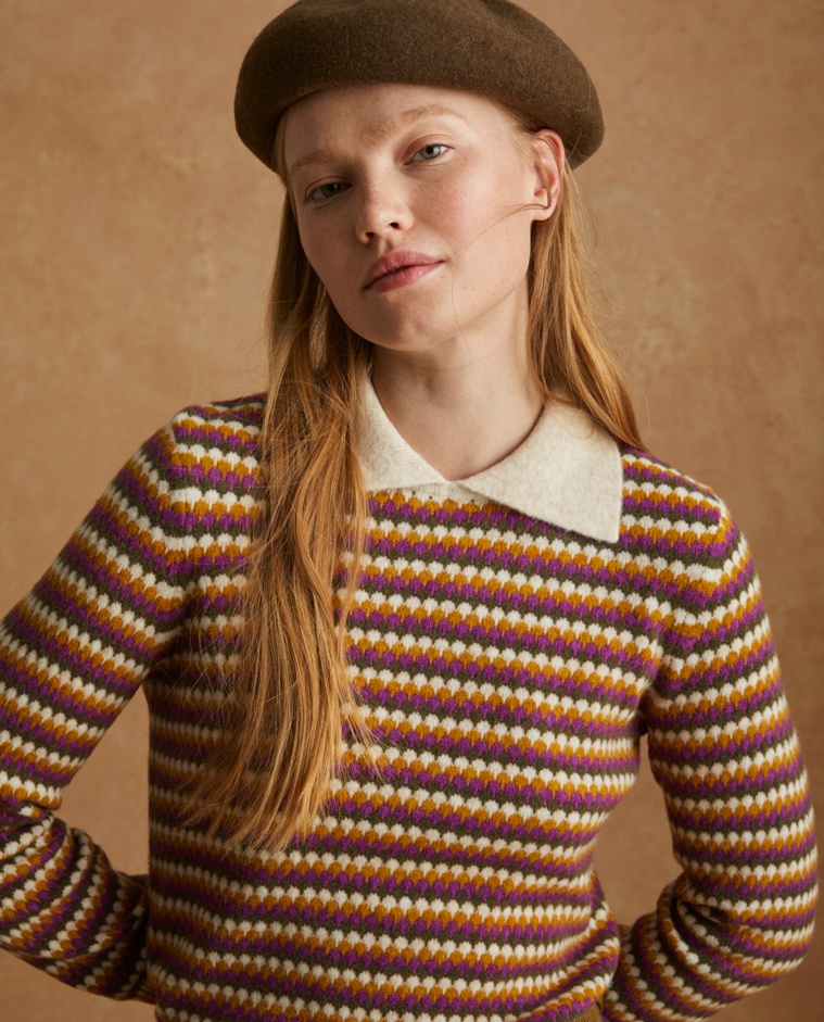 Jacquard polo sweater Amber/Khaki