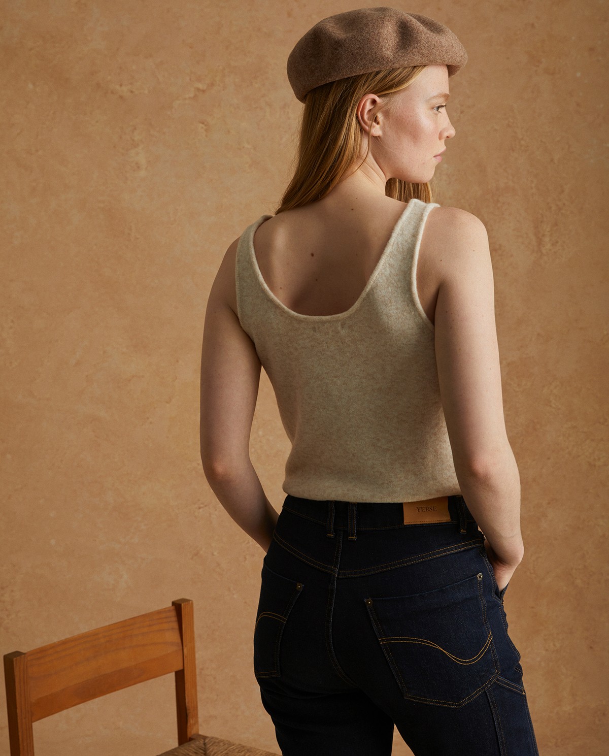 Haut maille encolure en V Beige