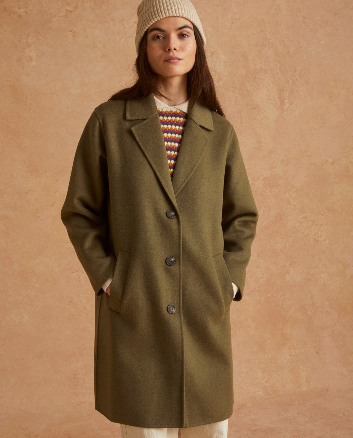Manteau laine kaki clearance