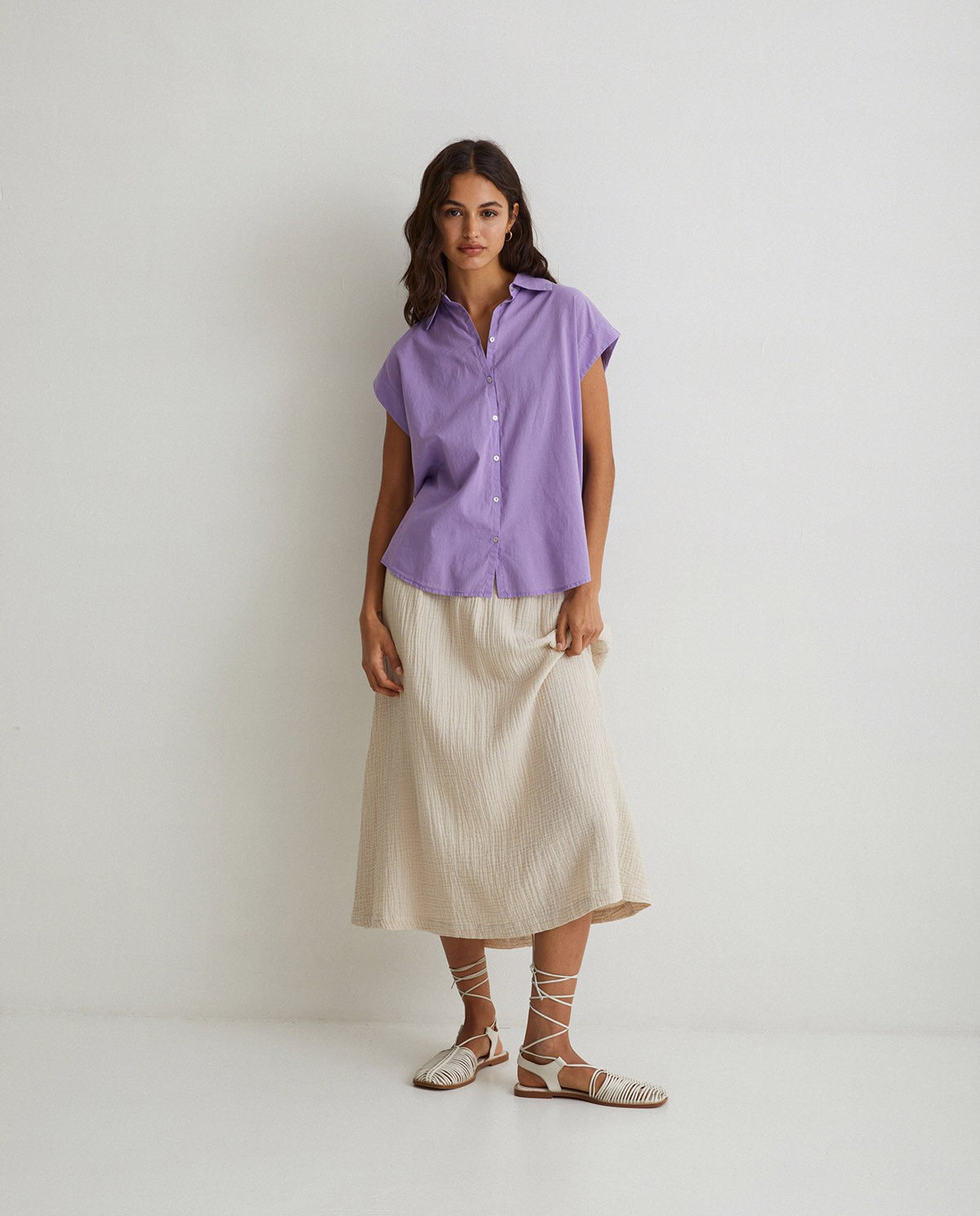 Sleeveless cotton shirt Purple 2