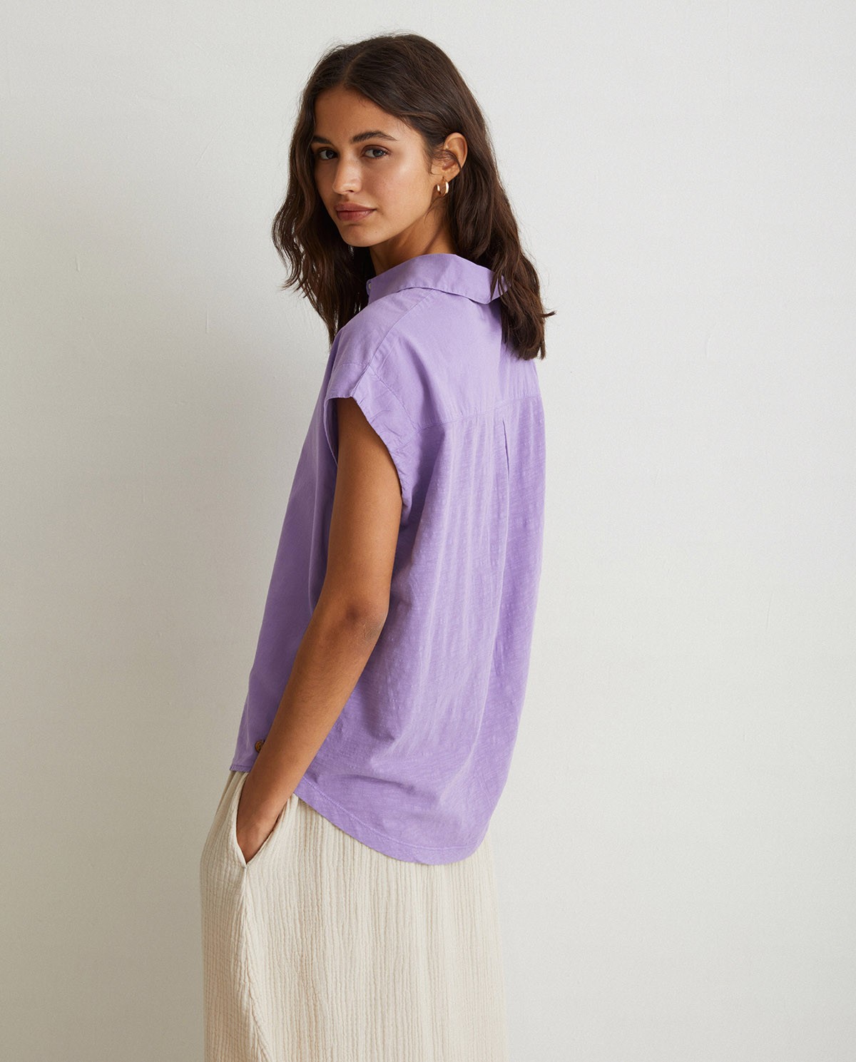 Sleeveless cotton shirt Purple 1