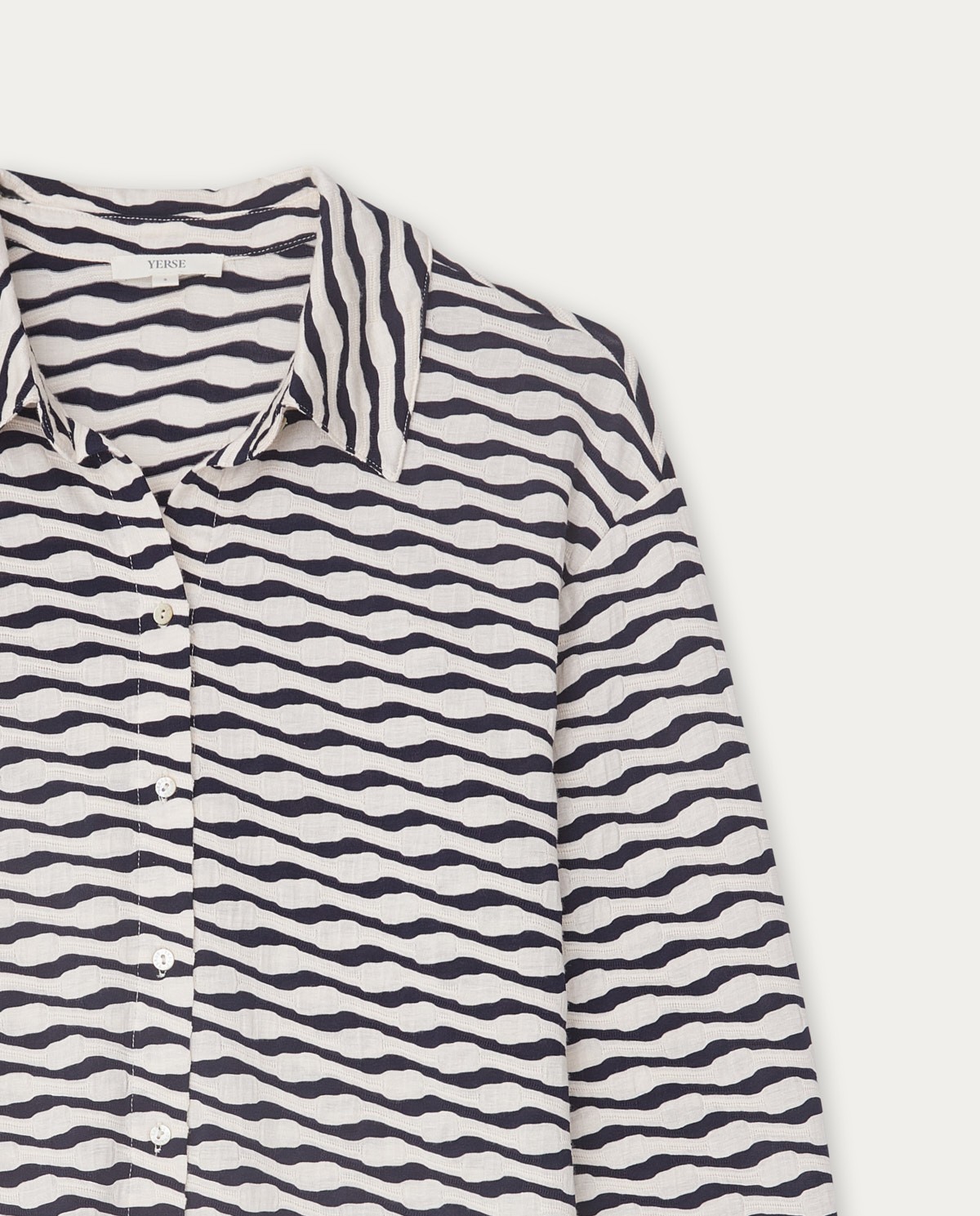 Jacquard knit shirt ecru and navy stripes 6