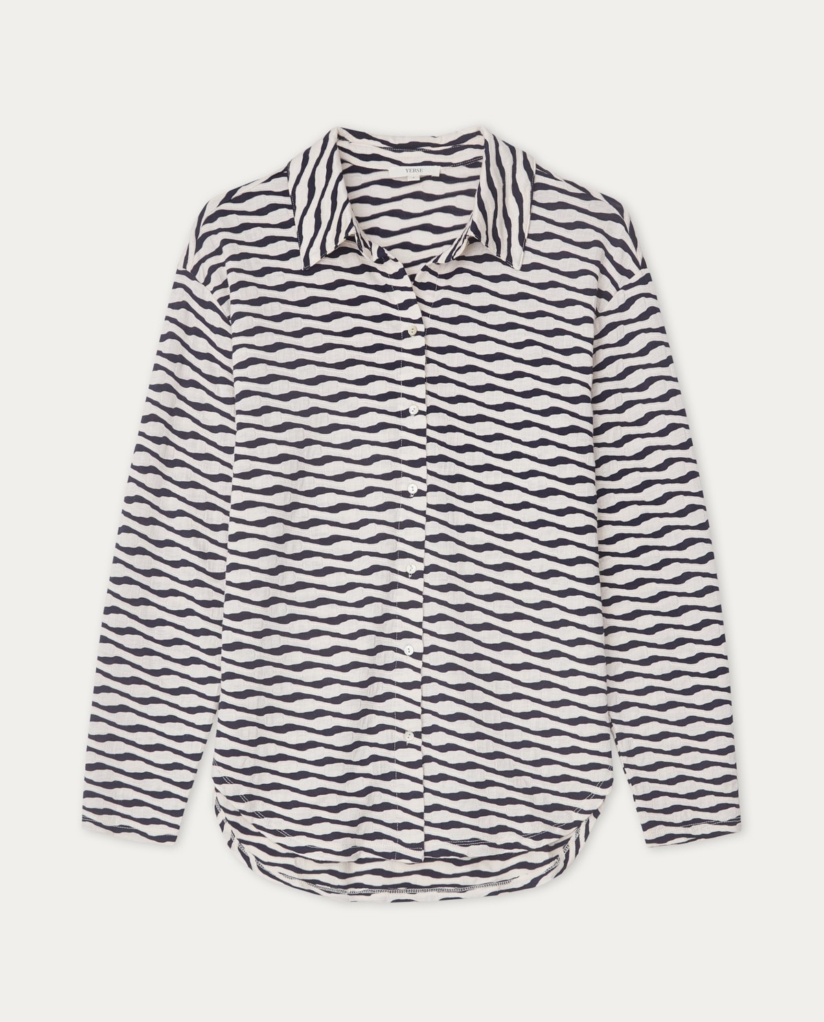 Jacquard knit shirt ecru and navy stripes 5