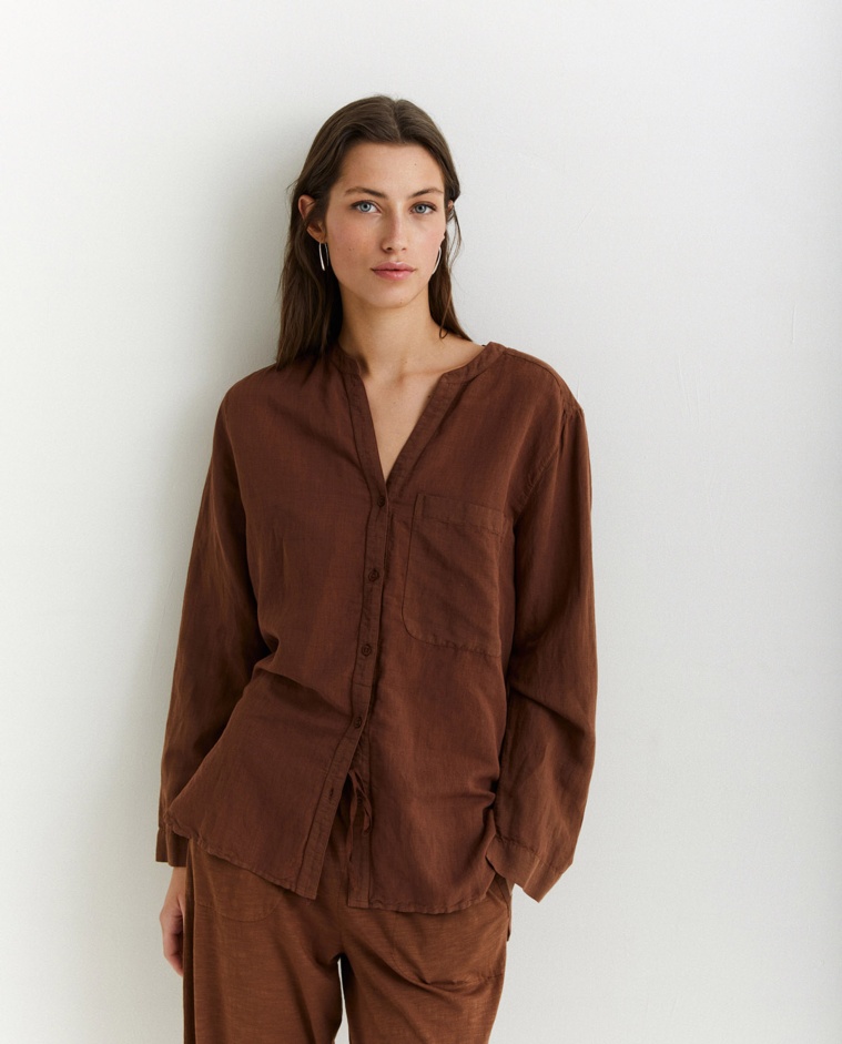 Cotton-linen shirt Brown