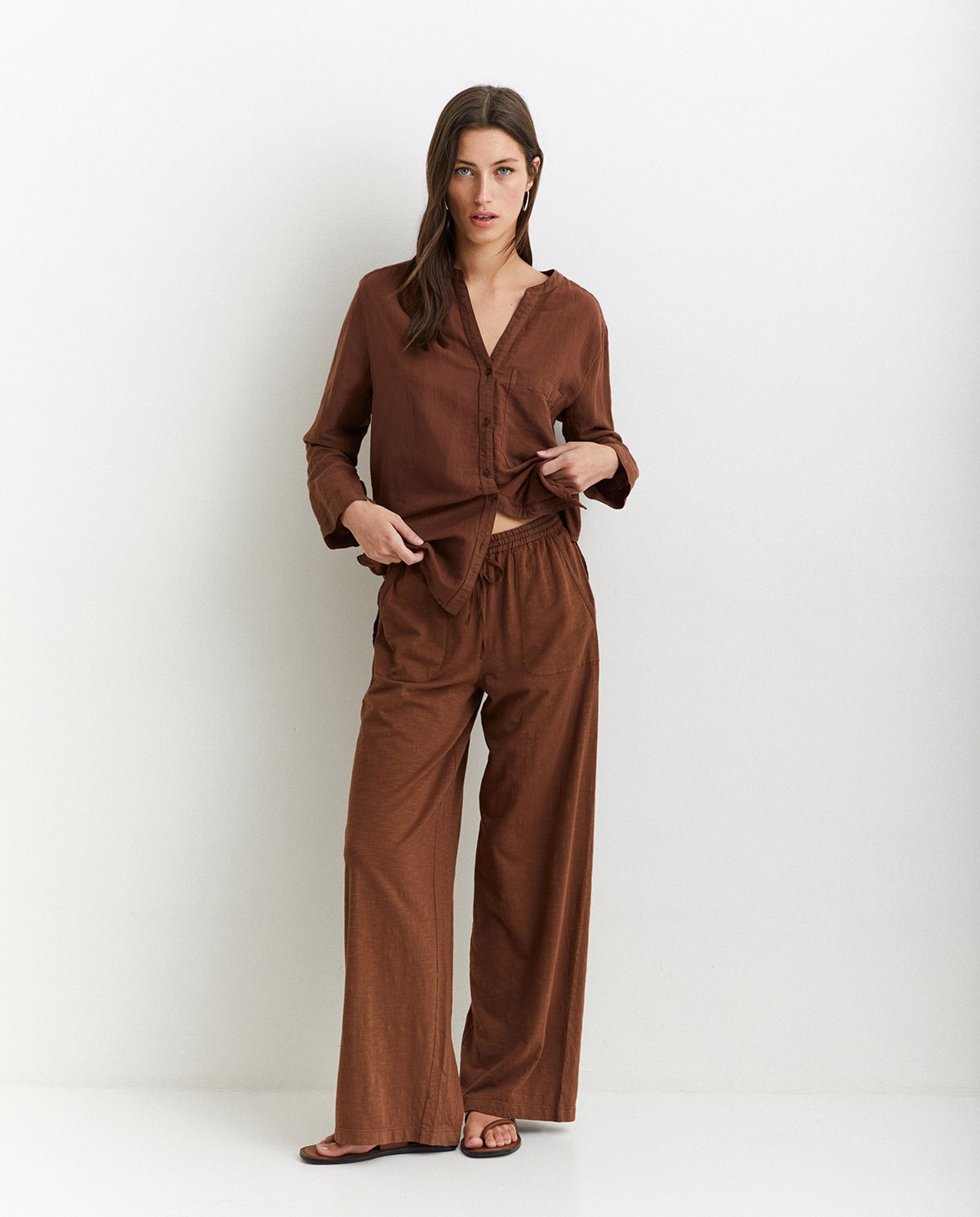 Cotton-linen trousers Brown 1
