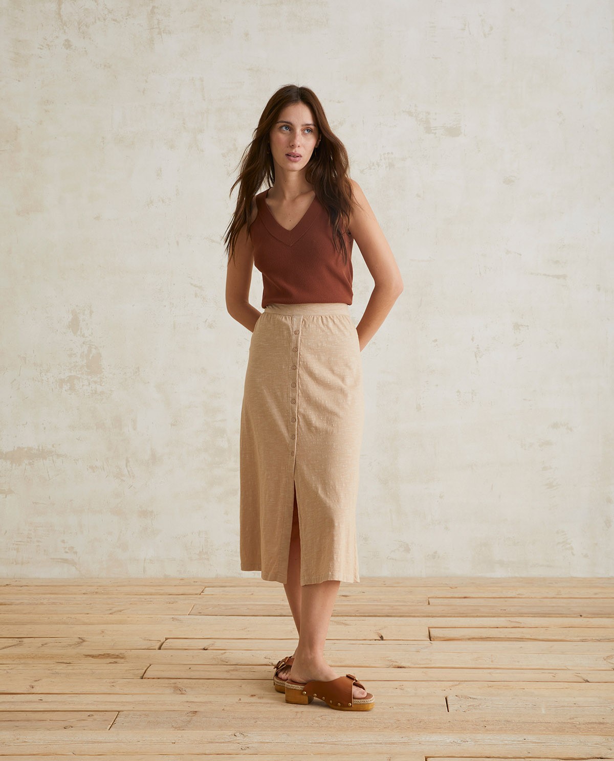 Cotton midi skirt Beige 1