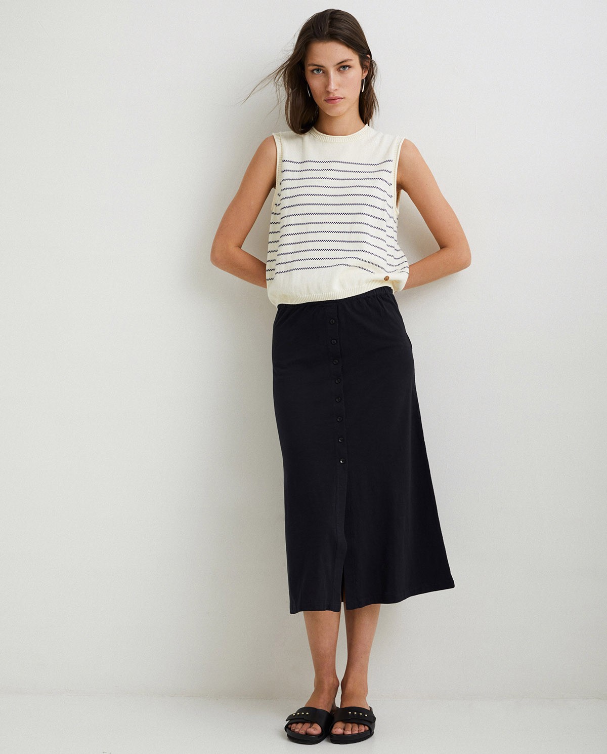 Cotton midi skirt Black 1
