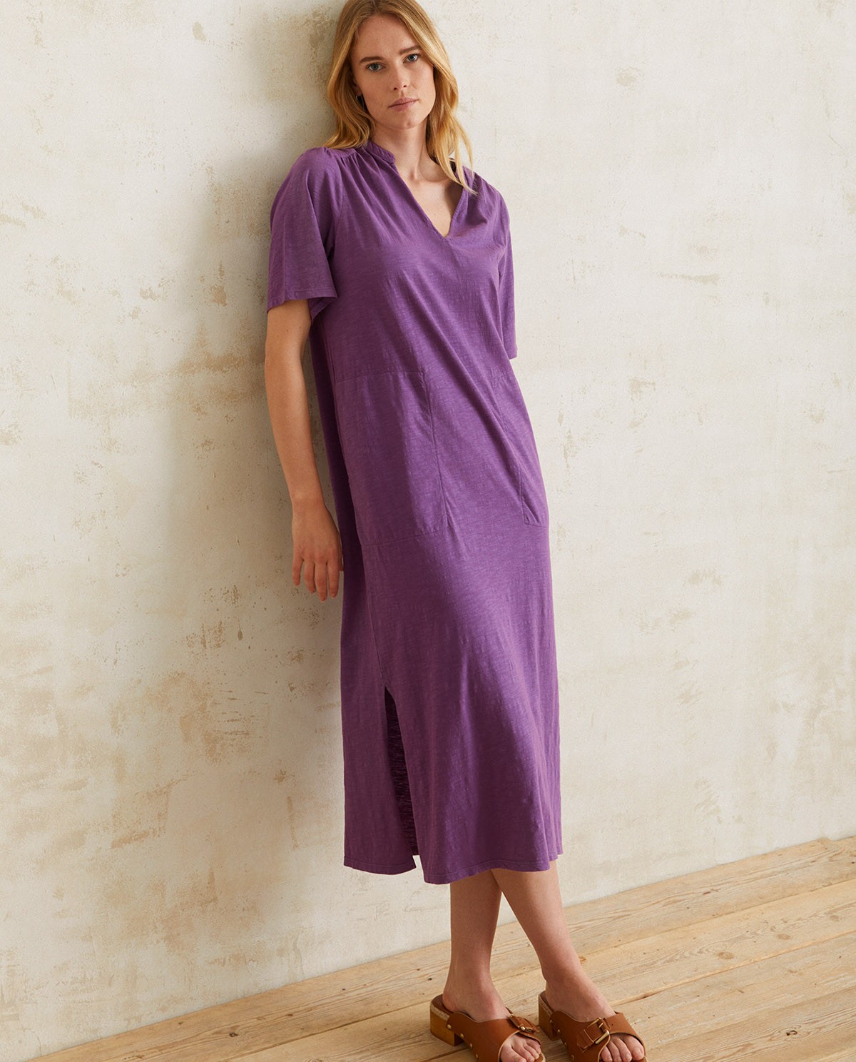 Short-sleeve cotton dress Purple