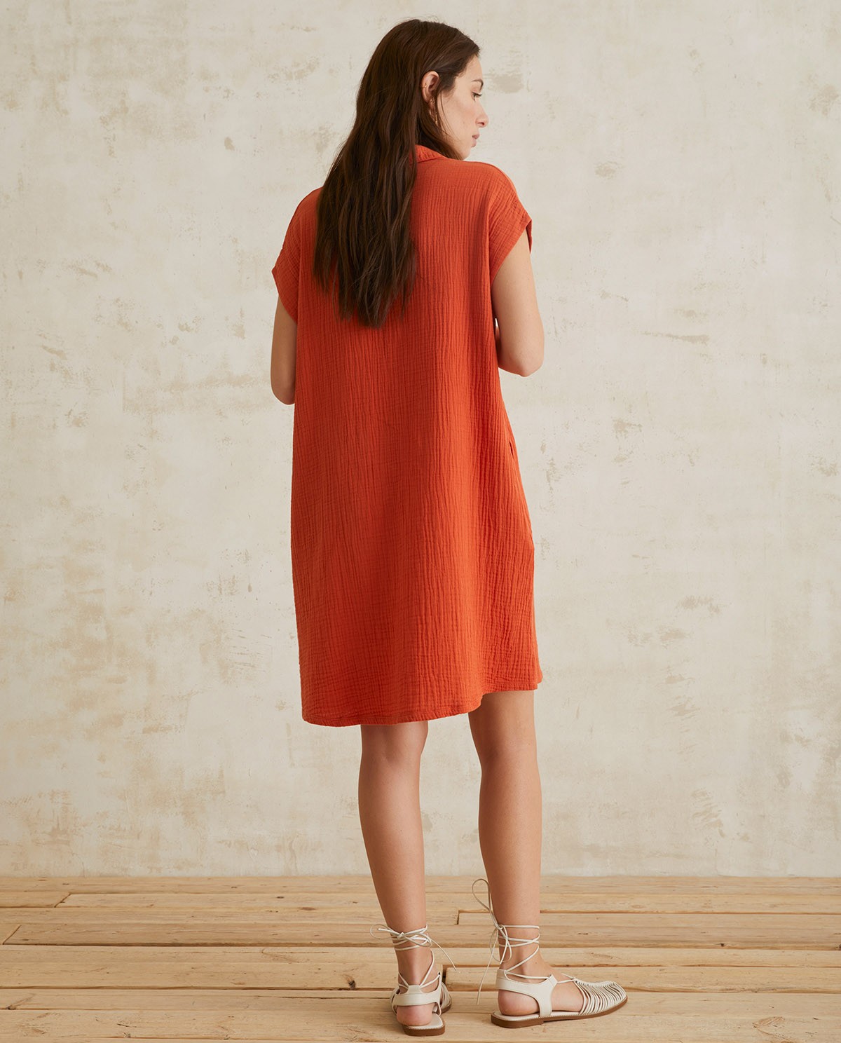 Polo-neck cotton dress Orange 3