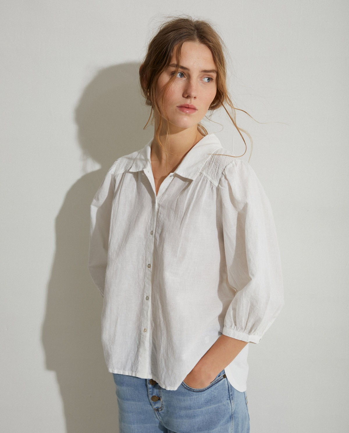 Romantic cotton blouse Ecru