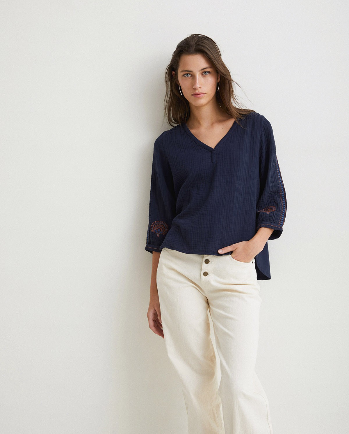 Cotton shirt embroidery Navy