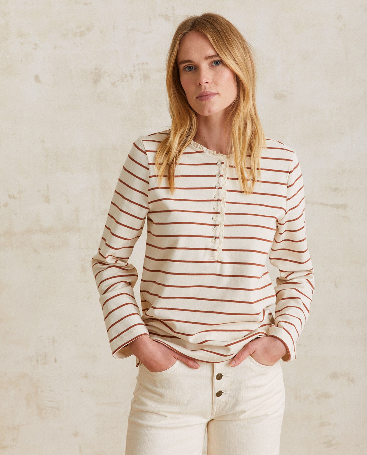 Striped cotton t-shirt Chocolate stripes 1