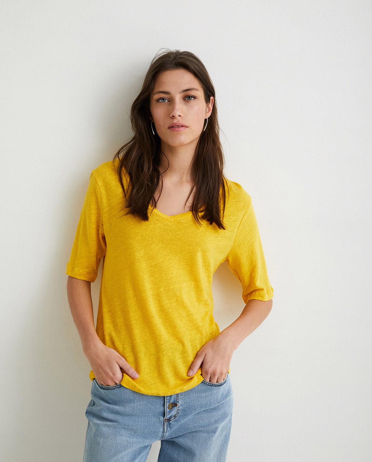 100% linen t-shirt Yellow 1