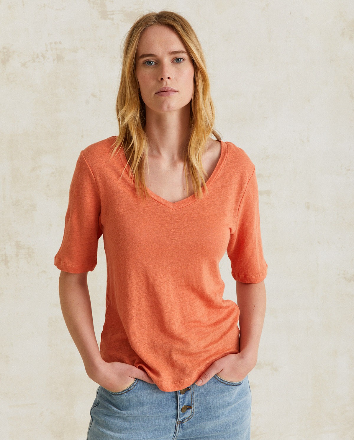 100% linen t-shirt Orange 2