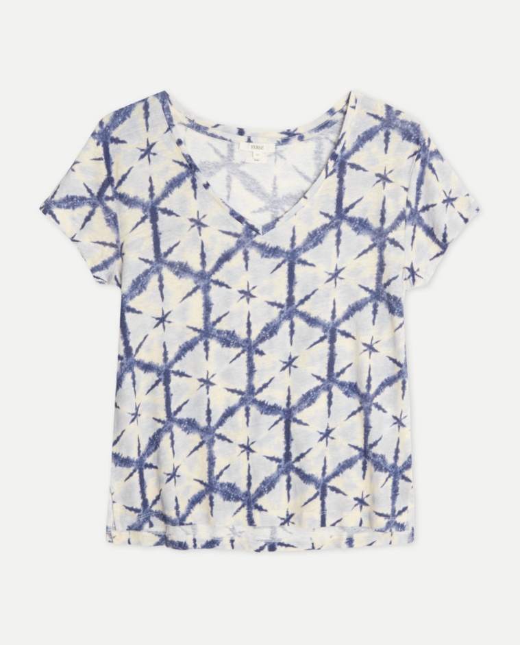 Print linen t-shirt Blue