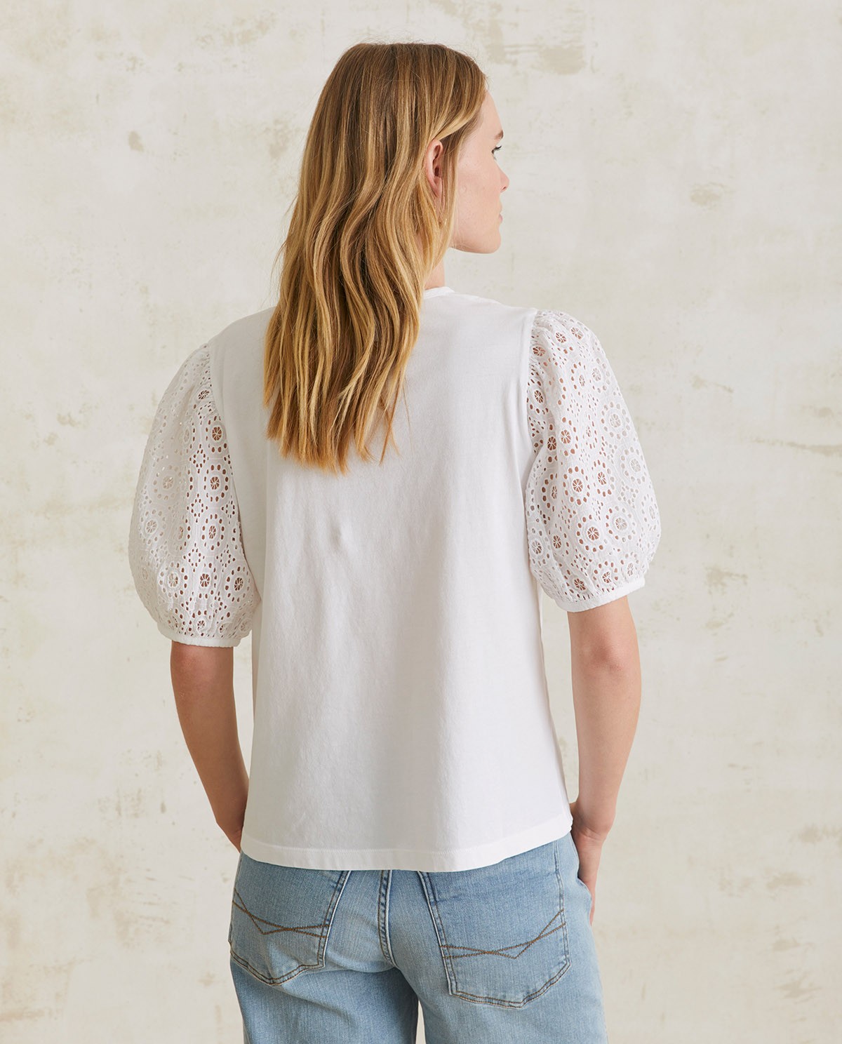 Cotton t-shirt embroidered sleeves White 3