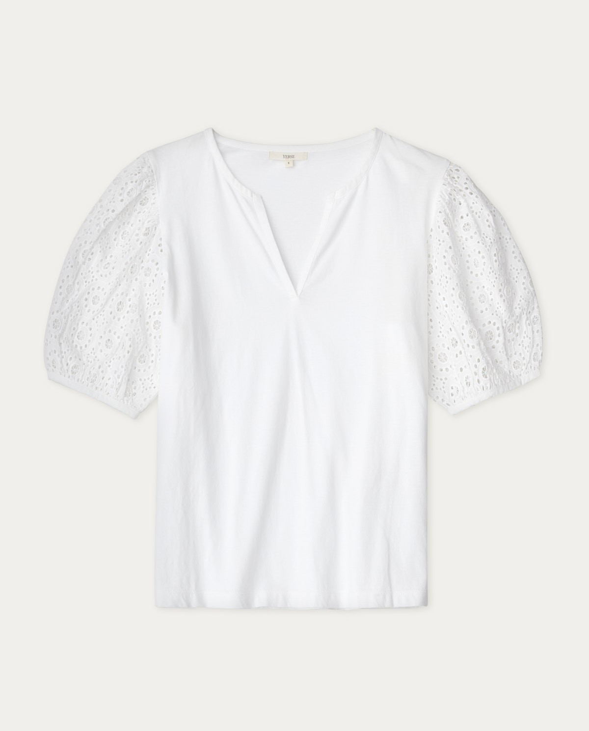 Camiseta algodón mangas bordadas Blanco 4