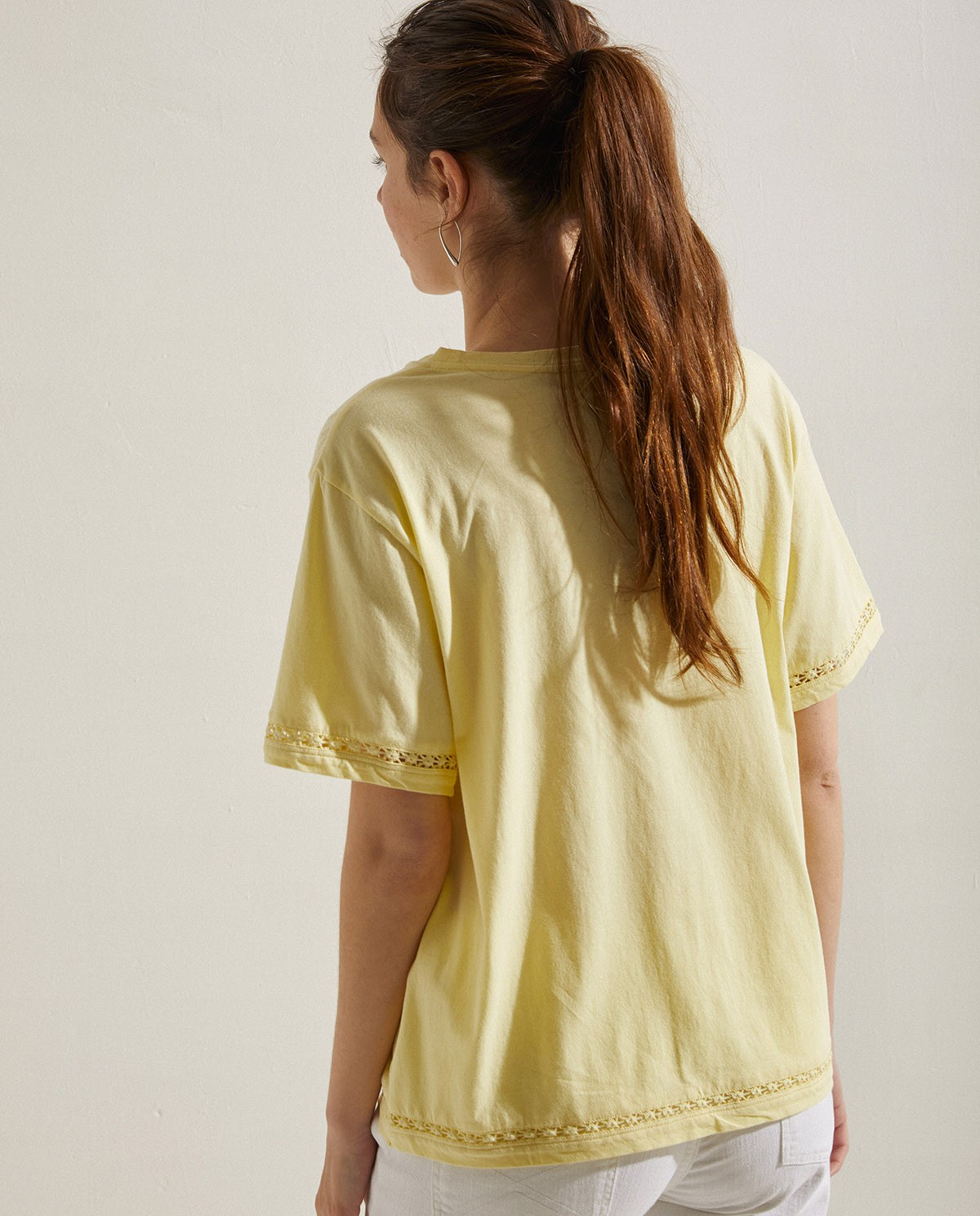 Cotton t-shirt decorative stitching Yellow 4