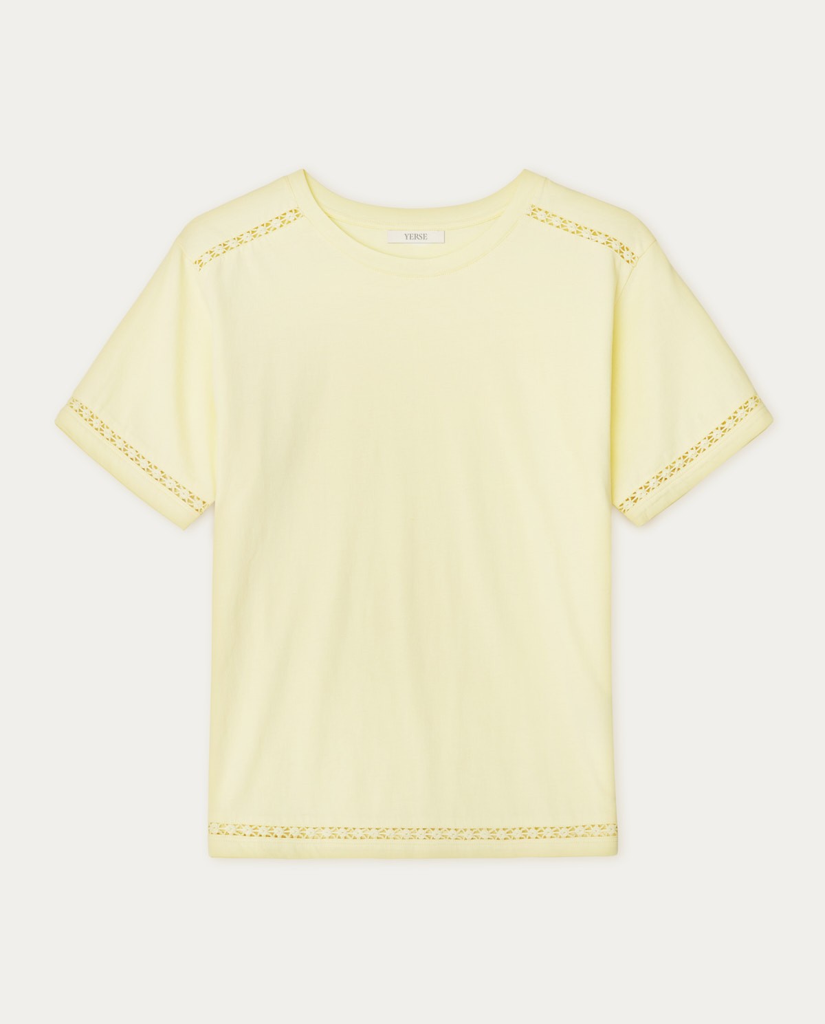 Cotton t-shirt decorative stitching Yellow 1
