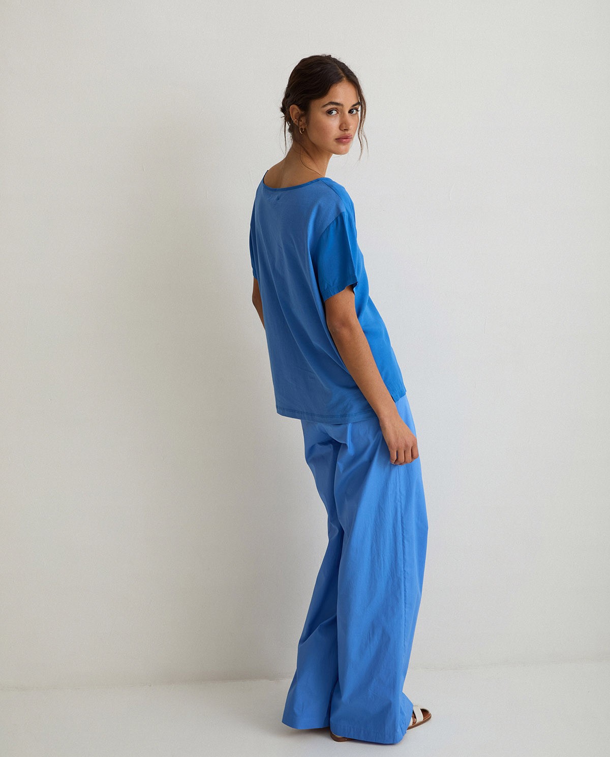 Wide-leg cotton trousers Blue 3