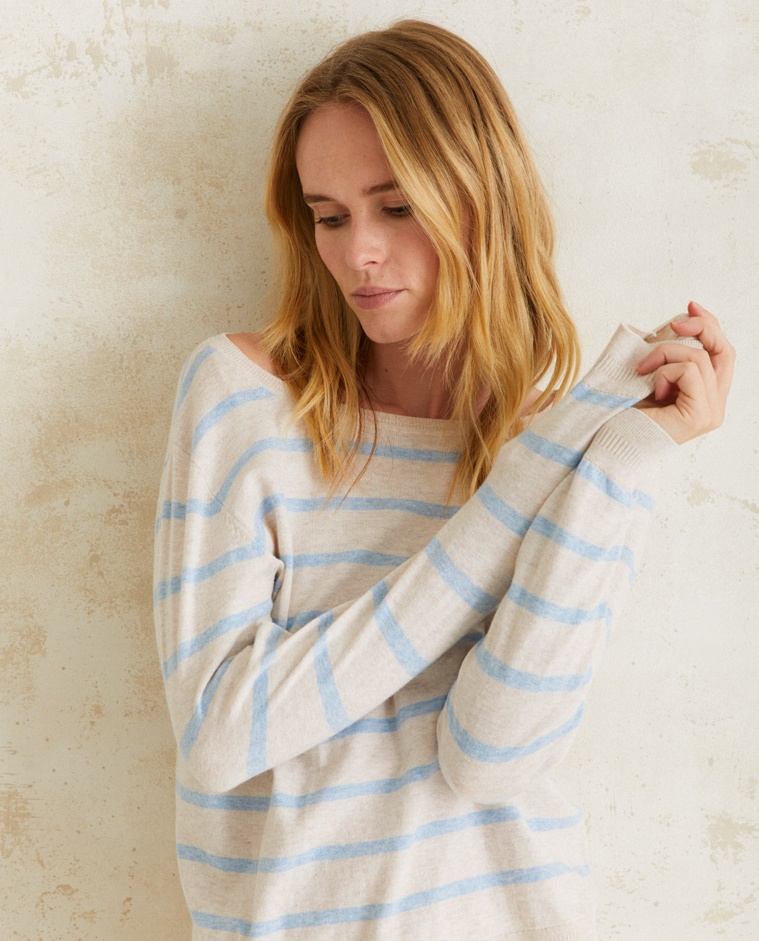 Striped organic-cotton sweater Blue stripes