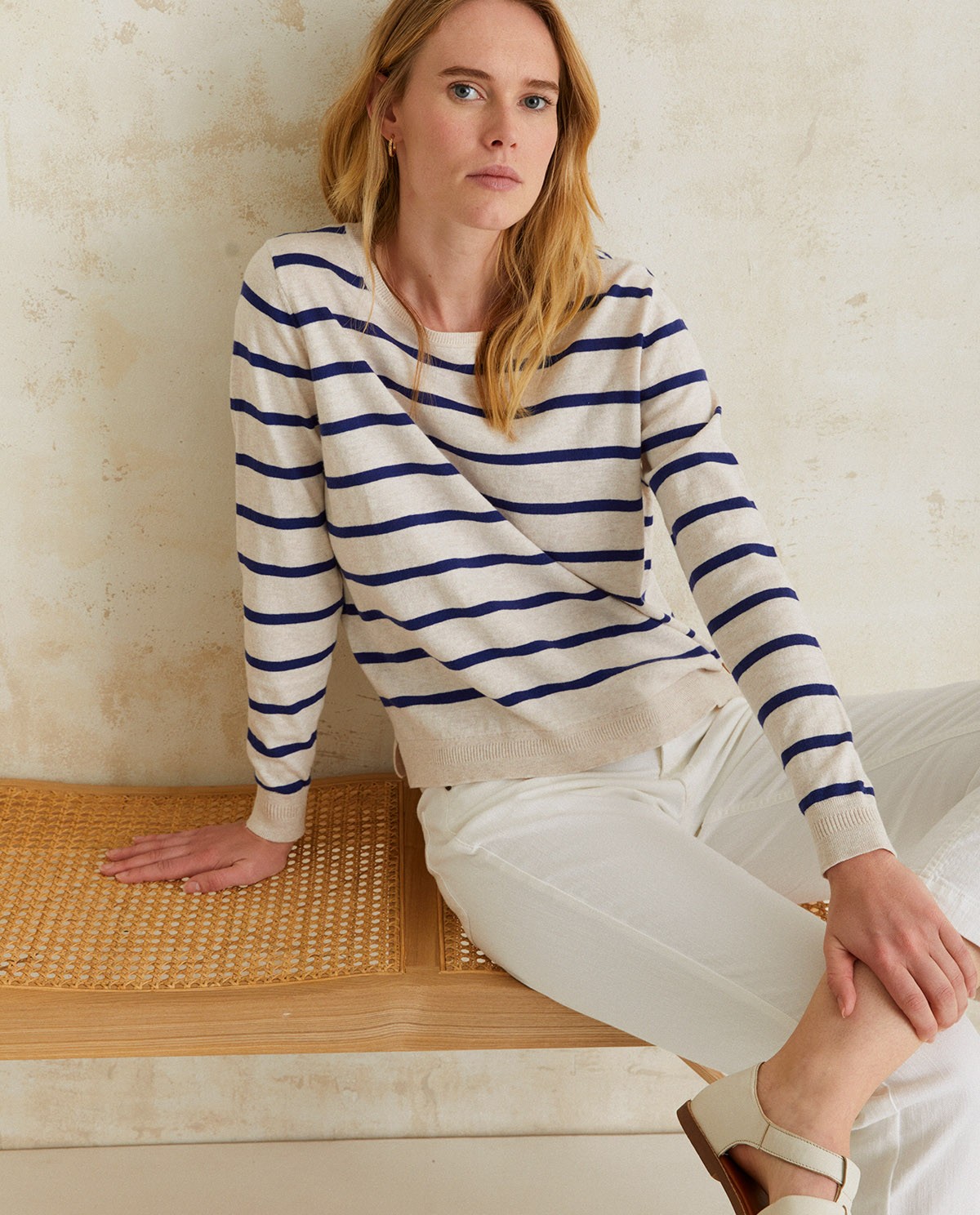 Striped organic-cotton sweater Navy stripes