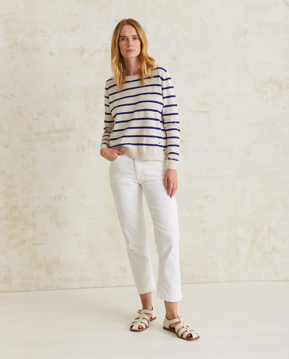Striped organic-cotton sweater Navy stripes 1