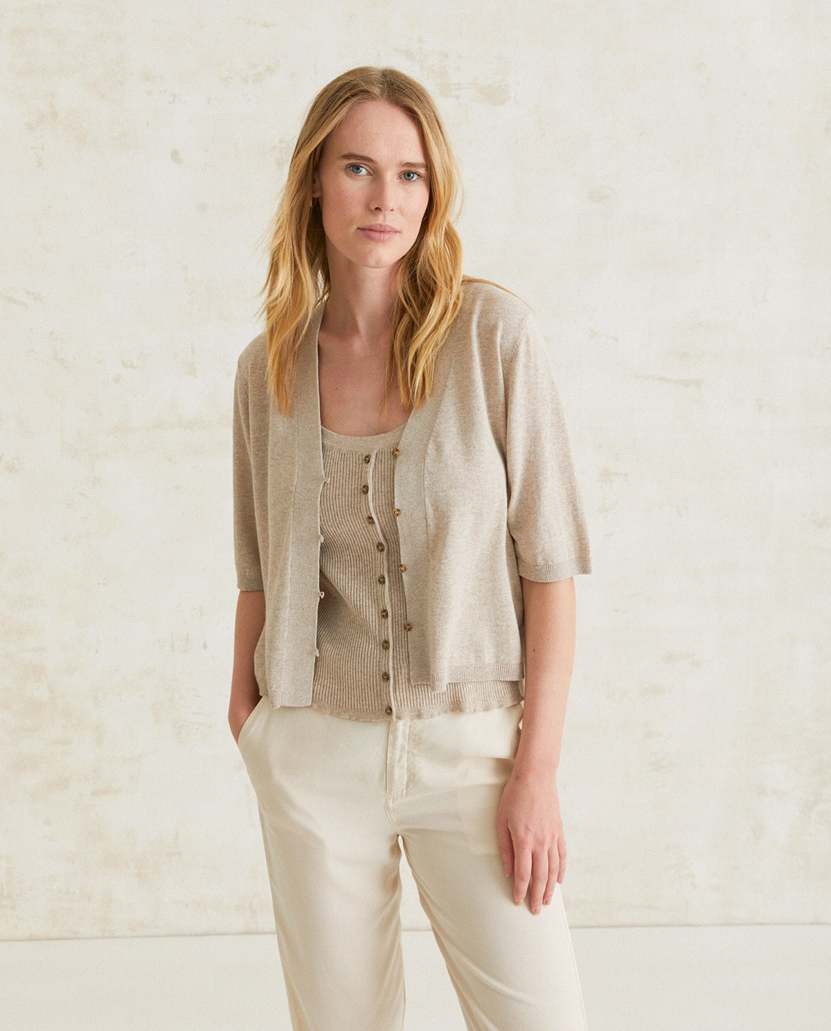 Ribbed top buttons Beige 2