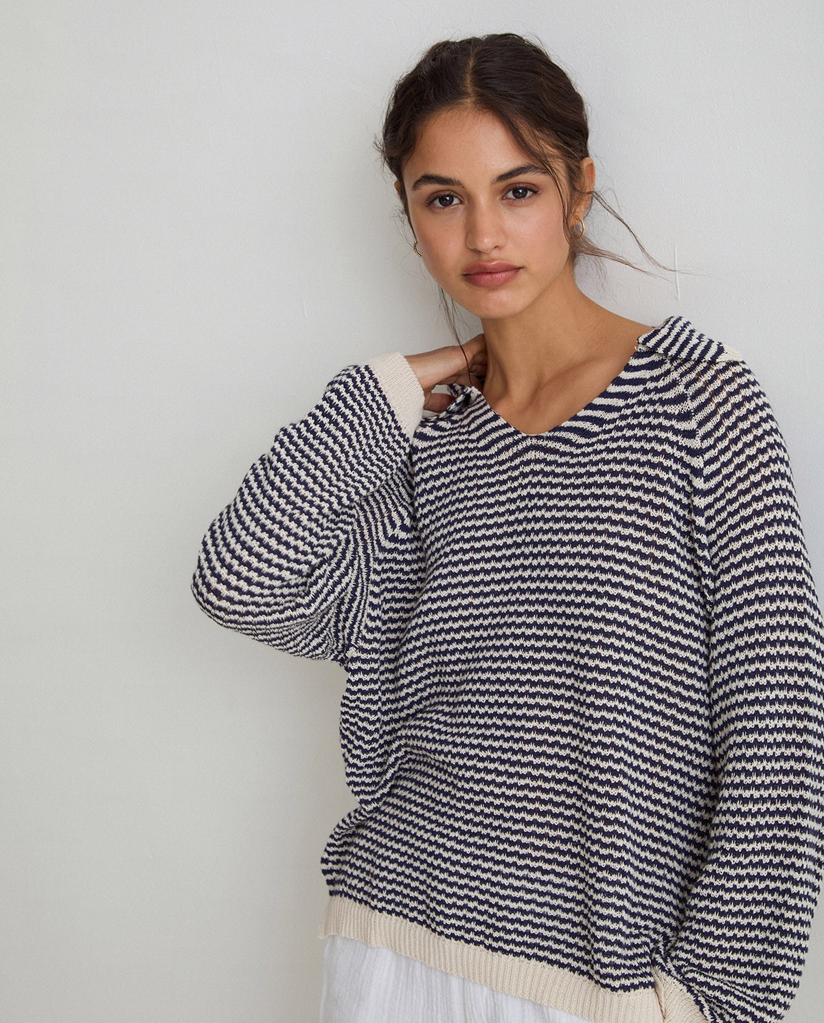 Striped polo sweater Navy