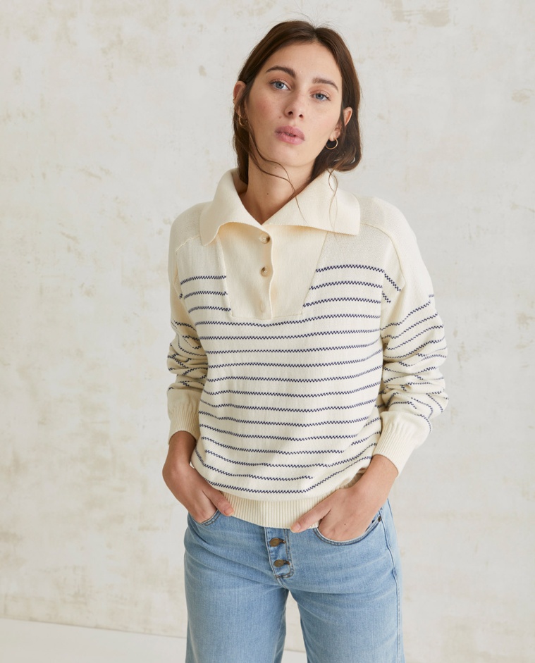 Striped cotton sweater Navy