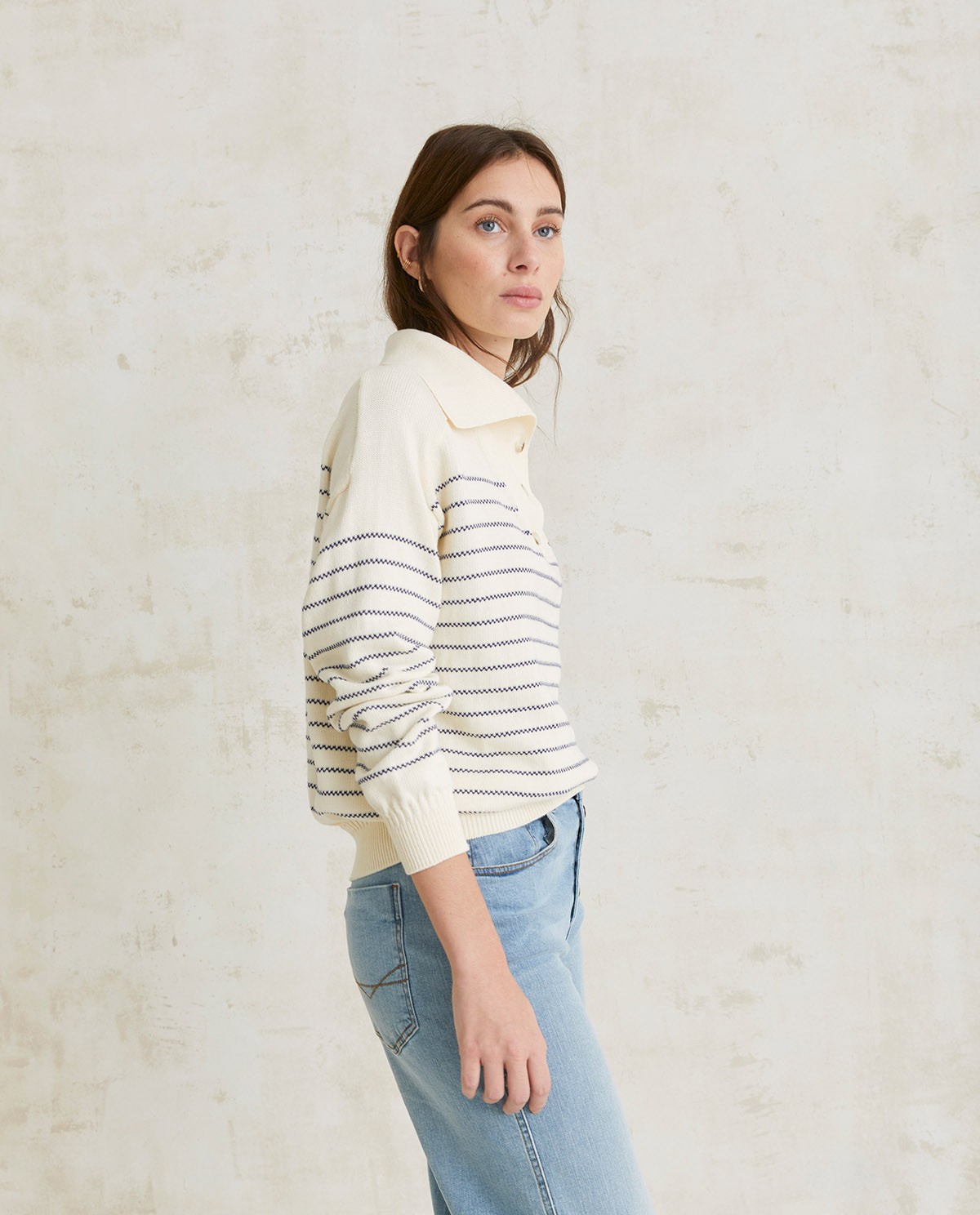 Striped cotton sweater Navy 2