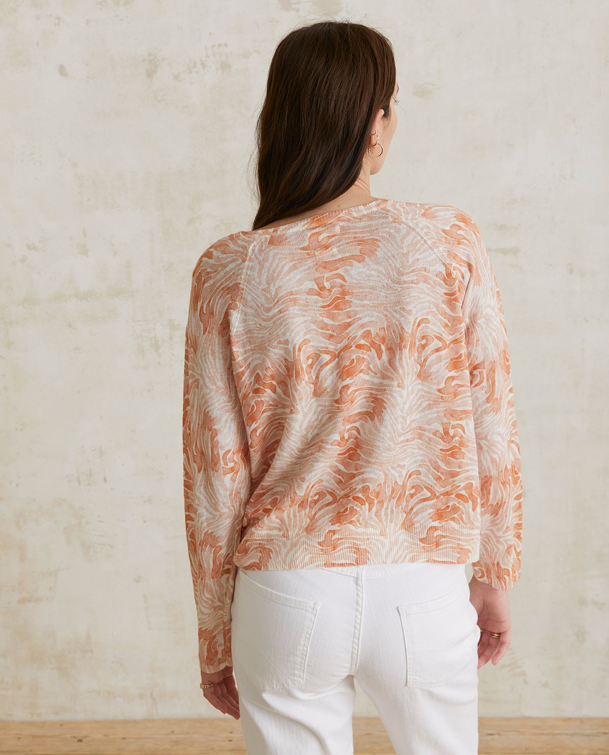 Print linen-cotton sweater Orange 3