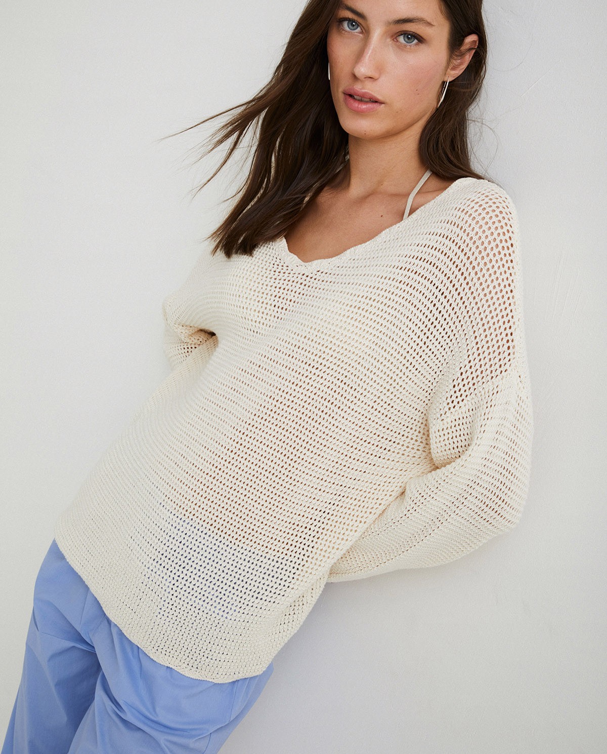 Pointelette cotton sweater Natural 1