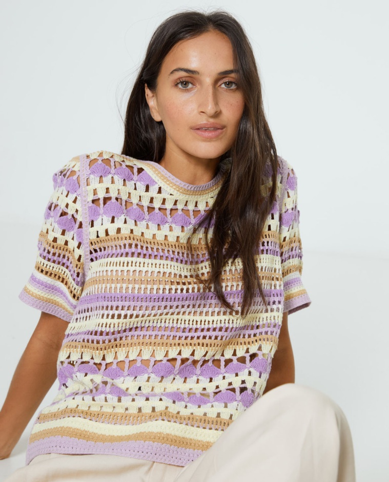 Pull crochet multicolore Purple