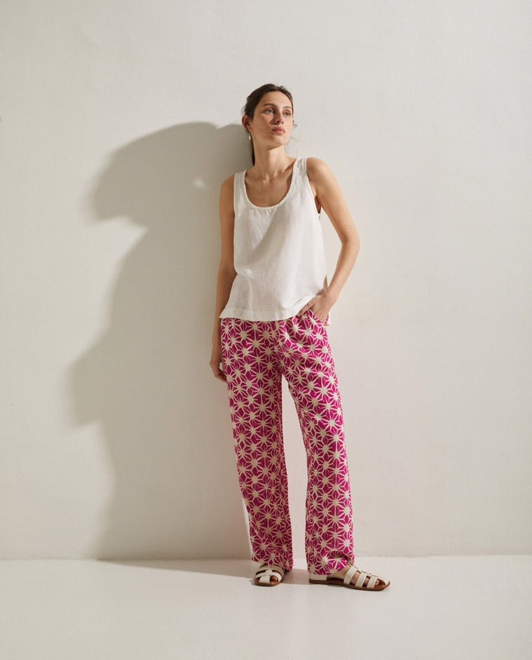 Patterned flowing trousers Fuchsia