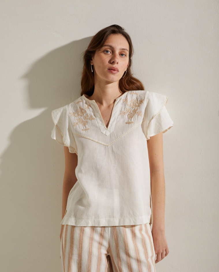 Embroidered linen blouse BEIGE