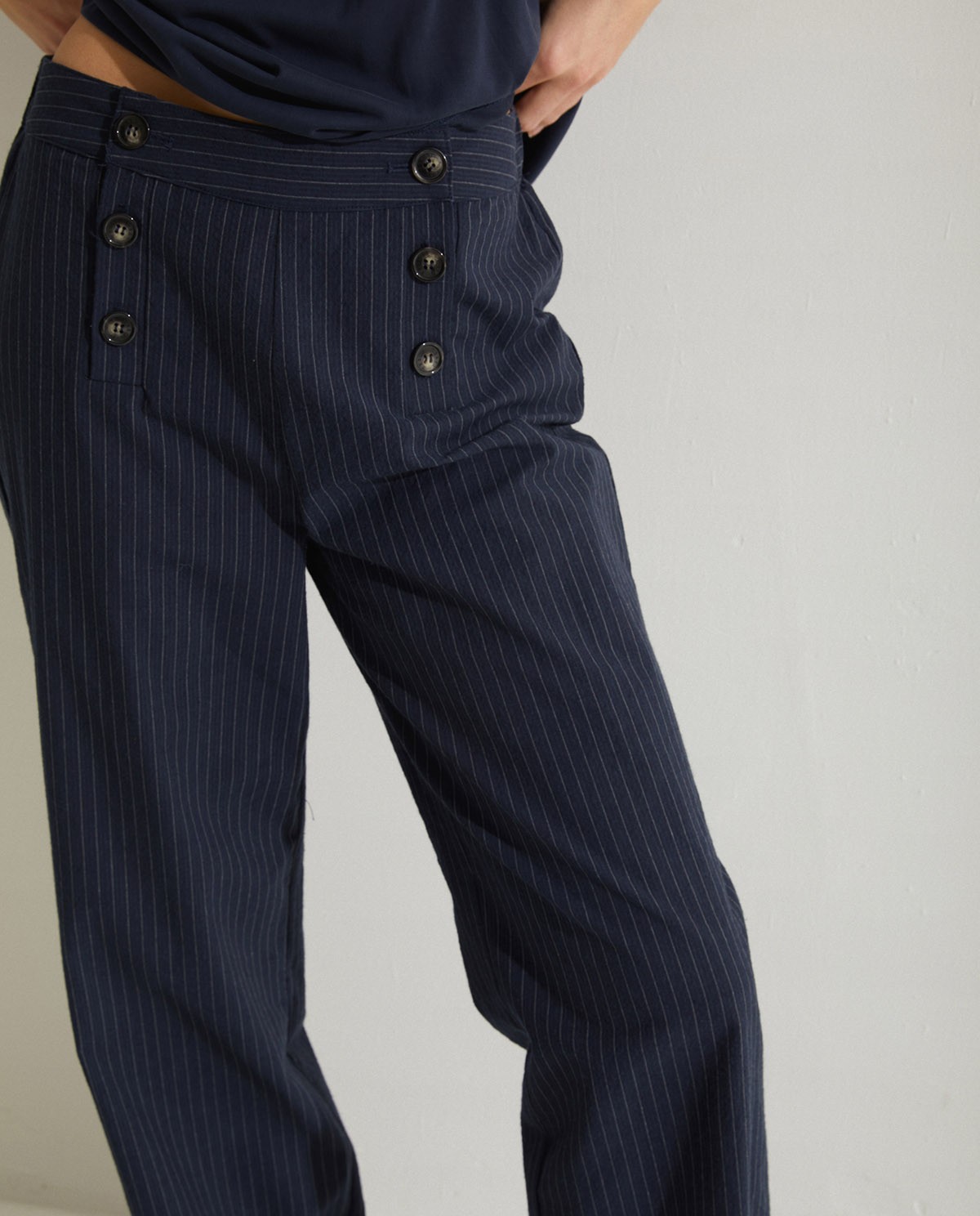Pinstripe carrot trousers Navy 1