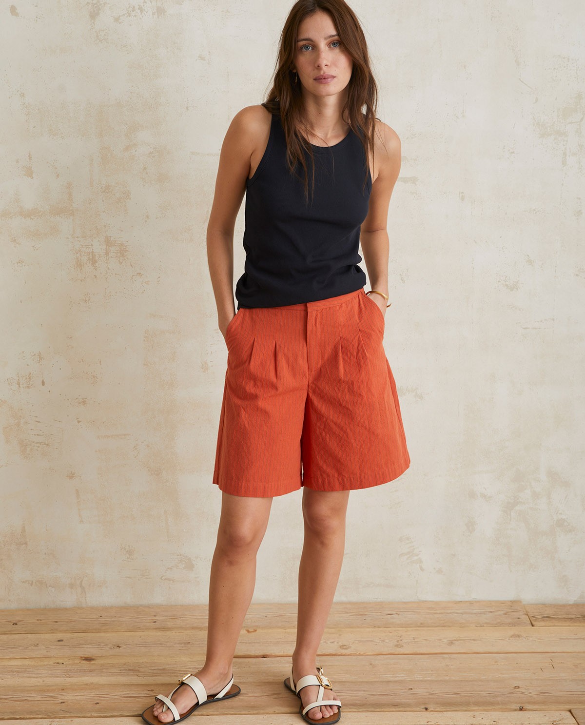 Pleated Bermuda shorts Orange 1