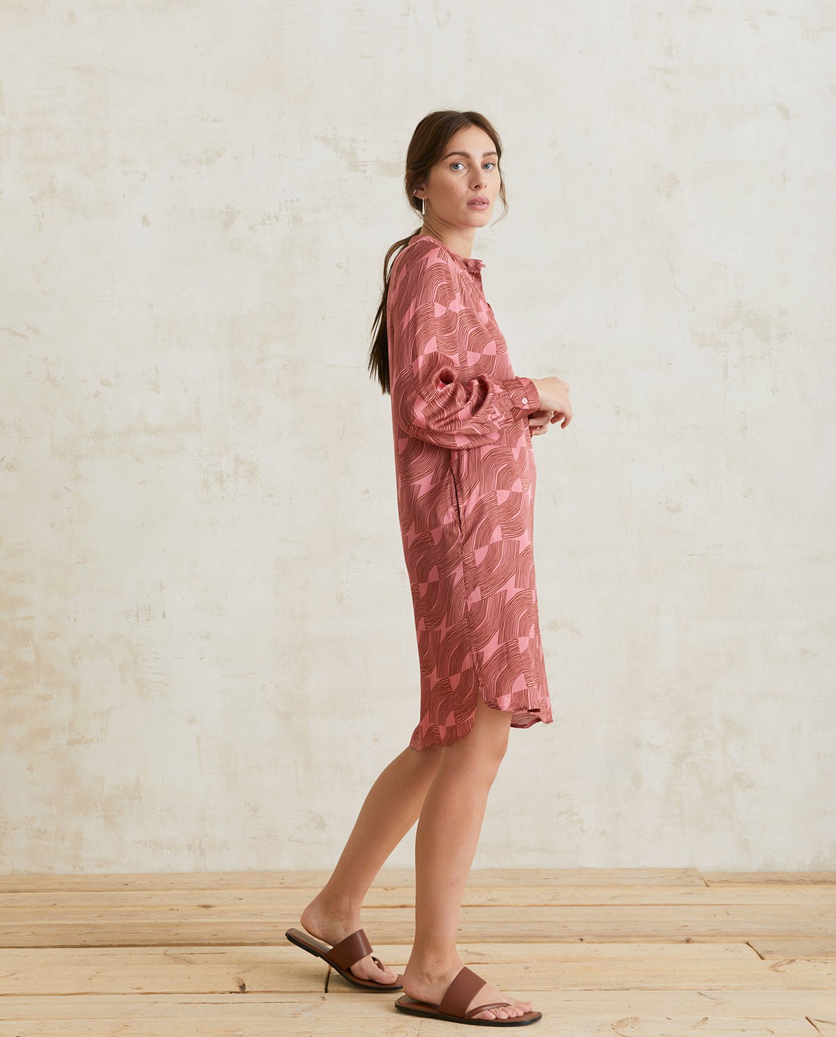 Long-sleeve sateen dress Pink 2