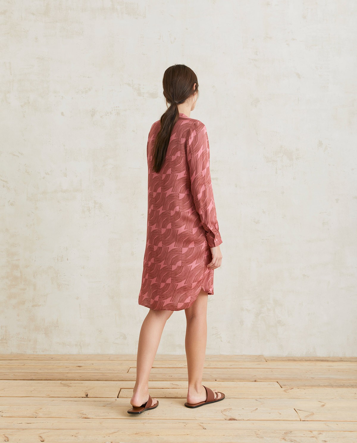 Long-sleeve sateen dress Pink 1