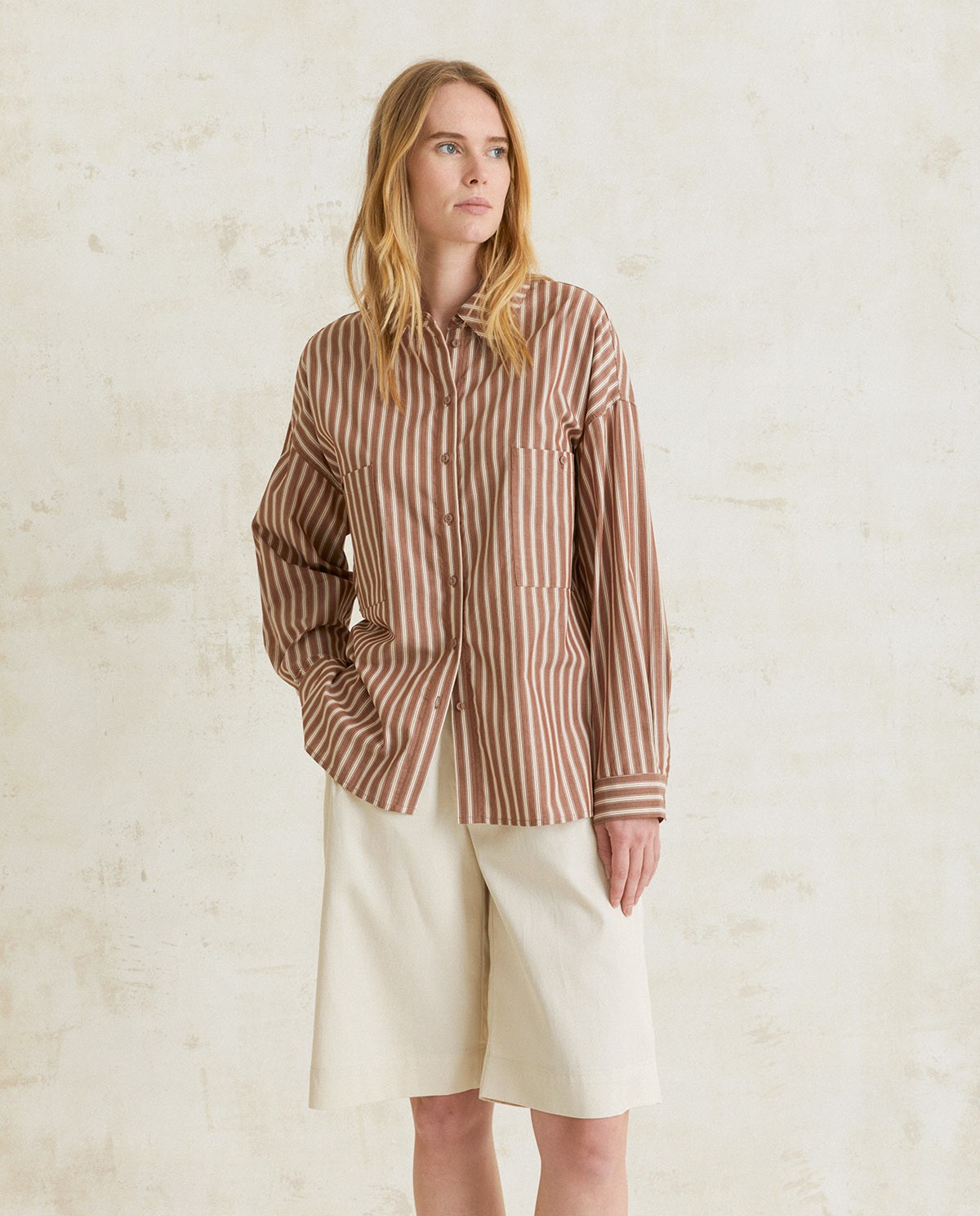 Cotton shirt pockets Chocolate stripes