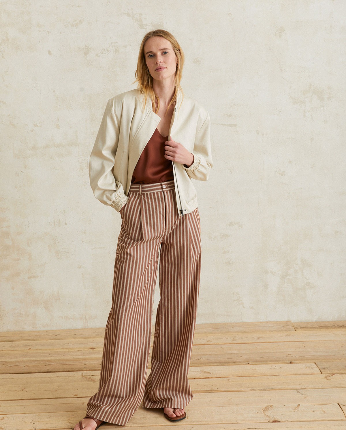 Wide-leg cotton trousers Chocolate stripes 1