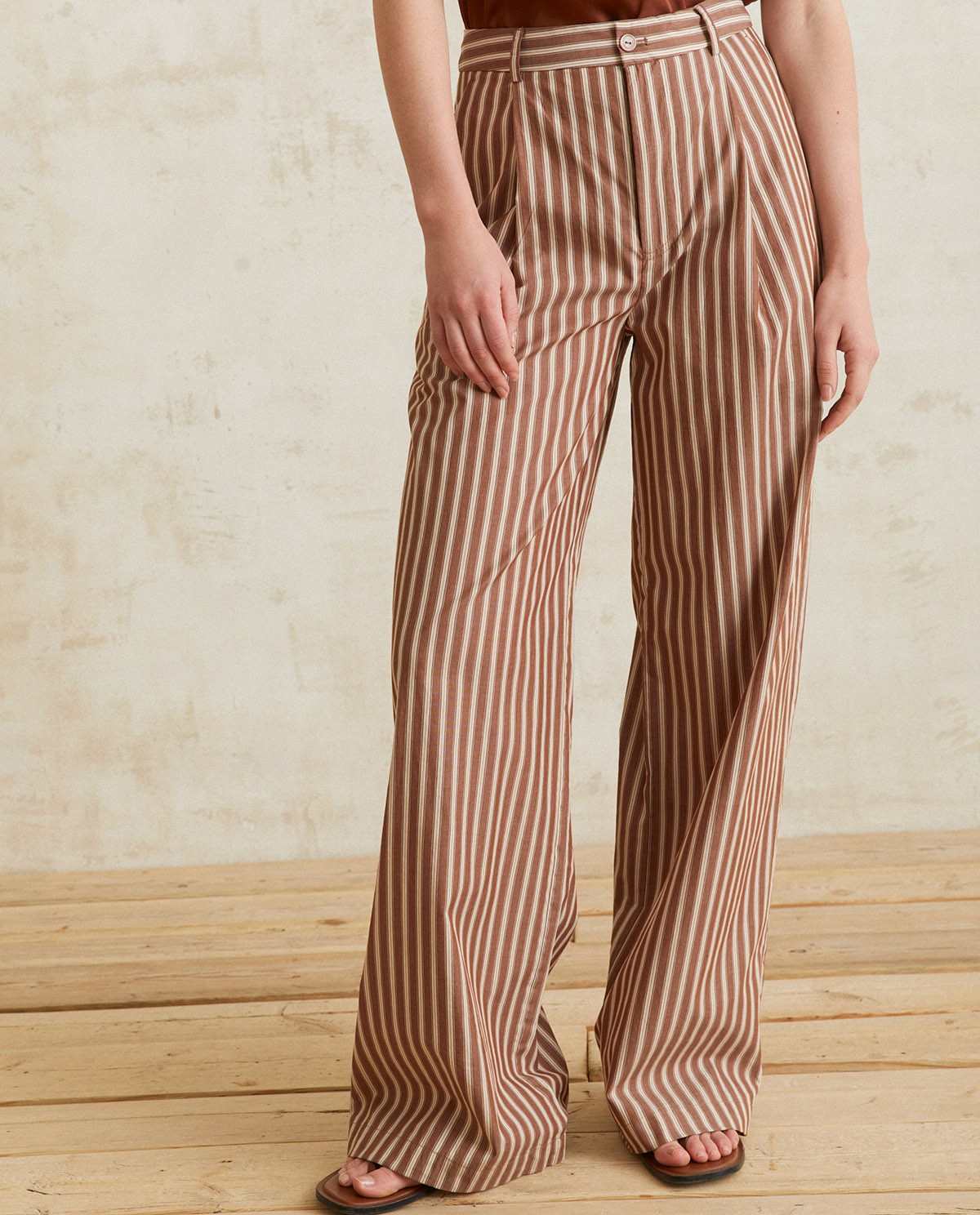 Wide-leg cotton trousers Chocolate stripes 3